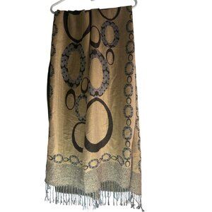 Women’s Tan Pashmina Silk Blend Wrap Scarf Luxury Vintage Old Money Preppy Y2K